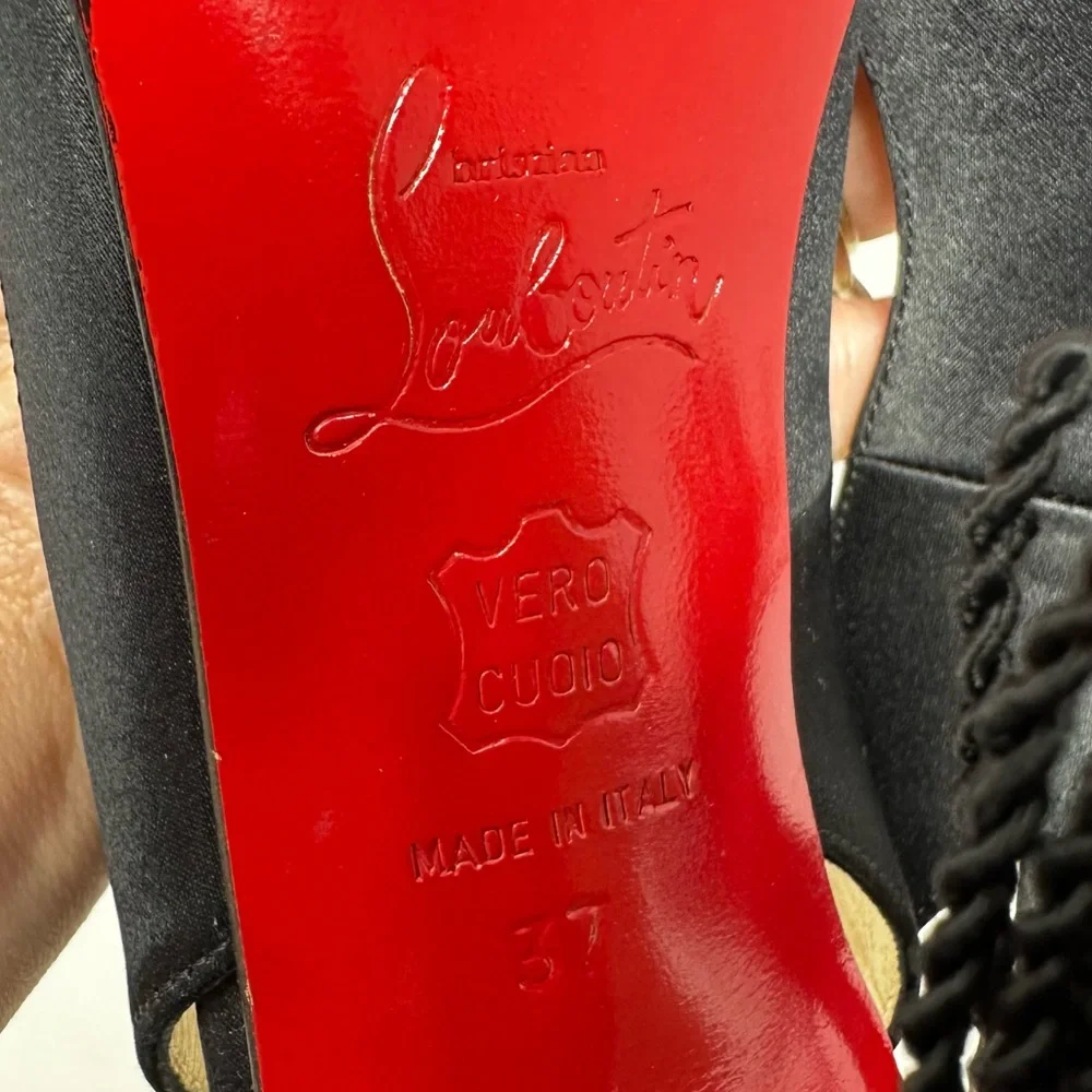 Christian Louboutin Yoyo Satin Tassel Slingback Pumps Size 37 - Picture 10 of 10